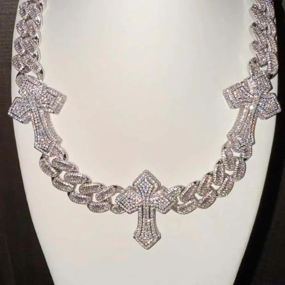 Silver Cross Cuban Necklace 18 Inch 22 A 2